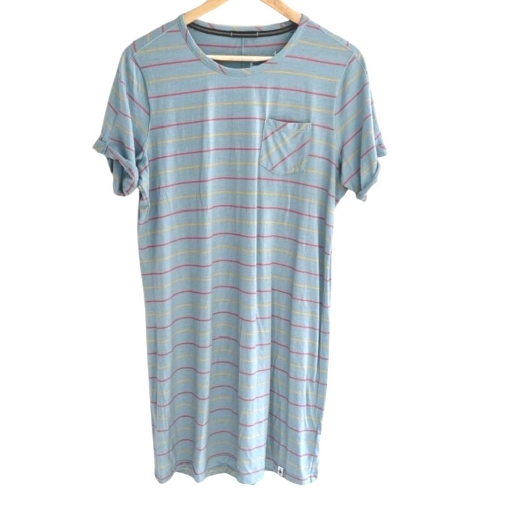 SmartWool sz M Striped Short Sleeve T Shirt Dress 87%wool 13%nylon Excellent